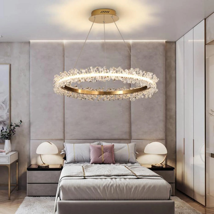 MIRODEMI Creative LED Circle Gold Crystal Chandelier for Bedroom