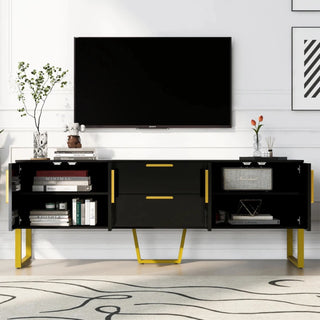 MIRODEMI® Vah | Elegant Black/White TV Stand with Metal Handles