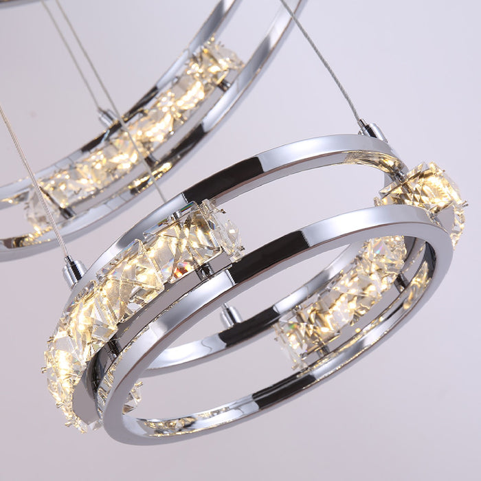 MIRODEMI Verbania Luxury Cascade Crystal Rings LED Chandelier Details