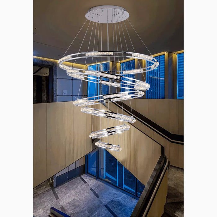 MIRODEMI Verbania Luxury Cascade Crystal Rings LED Chandelier For Staircase