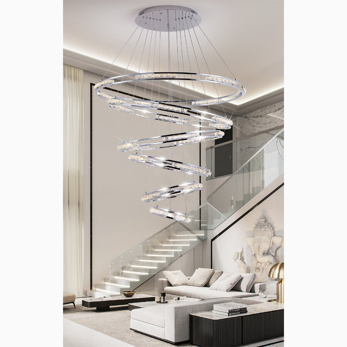 MIRODEMI Verbania Luxury Cascade Crystal Rings LED Chandelier For Living Room