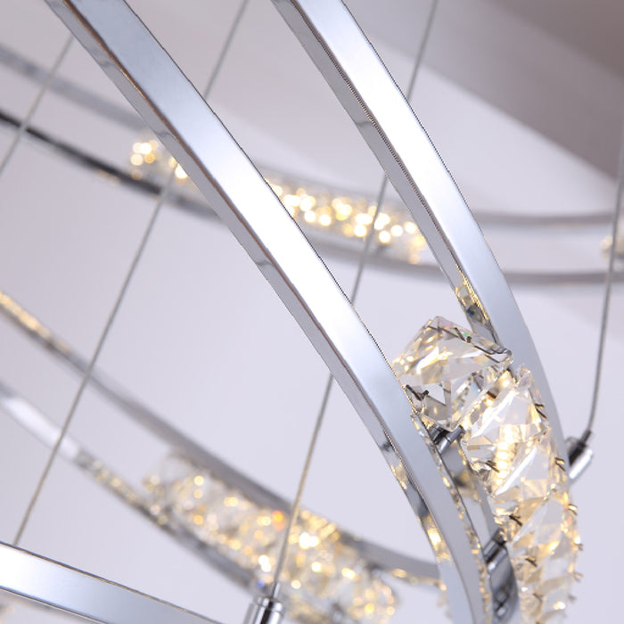 MIRODEMI Verbania Luxury Cascade Crystal Rings LED Chandelier Lampshade Details