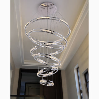 MIRODEMI Verbania Luxury Cascade Crystal Rings LED Chandelier For Stairwell 