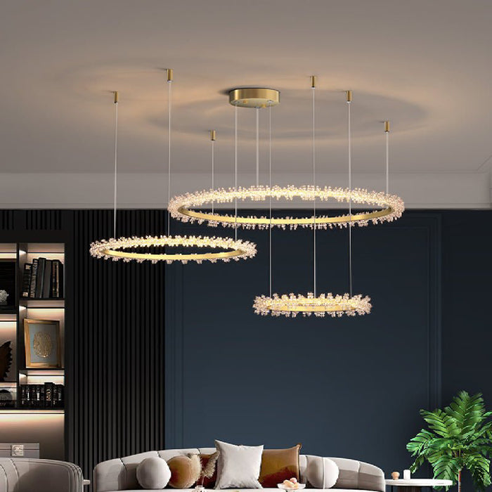 MIRODEMI® Versoix Creative Crystal LED Pendant Light in the Shape of Rings for Living Room image | luxury furniture | ring shape lamp