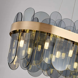 MIRODEMI Veurne | Incredible Gold Rectangle Smoky Gray Glass Modern Chandelier For Dining Room