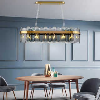 MIRODEMI Veurne | Adorable Gold Rectangle Smoky Gray Glass Modern Chandelier For Dining Room