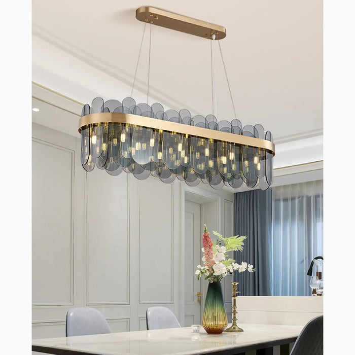 MIRODEMI® Veurne | Miracle Gold Rectangle Smoky Gray Glass Modern Chandelier For Dining Room