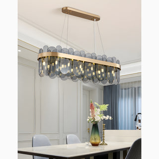 MIRODEMI Veurne | Adorable Gold Rectangle Smoky Gray Glass Modern Chandelier For Dining Room