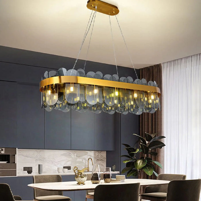 MIRODEMI® Veurne | Greatest Gold Rectangle Smoky Gray Glass Modern Chandelier For Dining Room