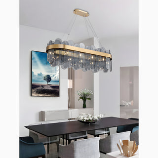 MIRODEMI Veurne | Adorable Gold Rectangle Smoky Gray Glass Modern Chandelier For Dining Room