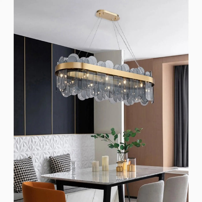 MIRODEMI® Veurne | Gold Rectangle Smoky Gray Glass Modern Aesthetic Chandelier For Dining Room