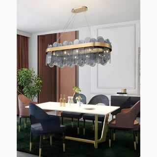 MIRODEMI Veurne | Gold Rectangle Smoky Gray Glass Modern Chandelier For Dining Room