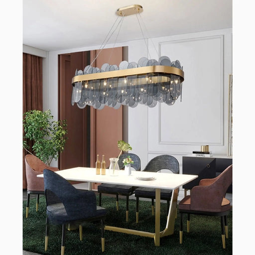 MIRODEMI® Veurne | Gold Rectangle Smoky Gray Glass Modern Chandelier For Dining Room