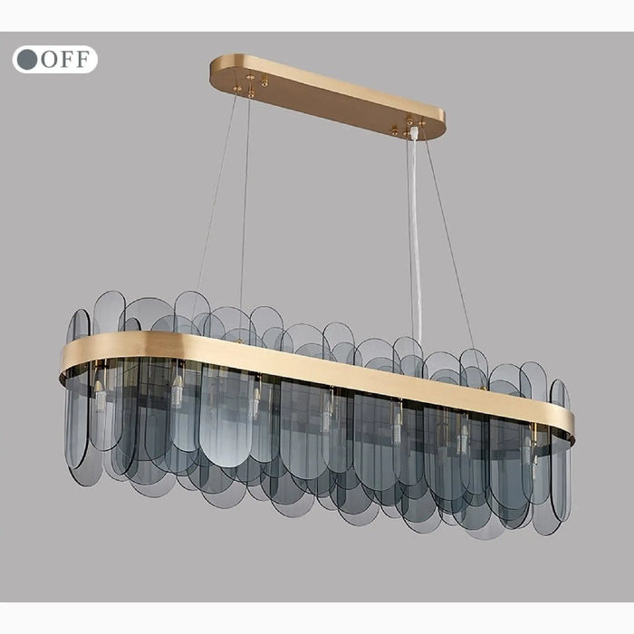 MIRODEMI® Veurne | Exclusive Gold Rectangle Smoky Gray Glass Modern Chandelier For Dining Room