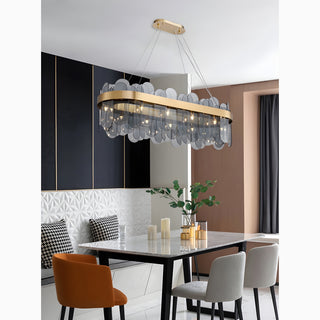 MIRODEMI Veurne | Adorable Gold Rectangle Smoky Gray Glass Modern Chandelier For Dining Room