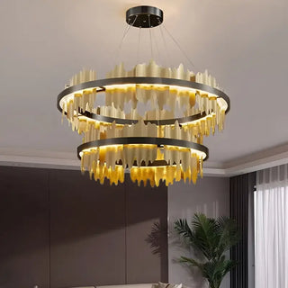 MIRODEMI® Veyrier | Creative Black Circular Light Fixture for Living Room 2 Rings Gold