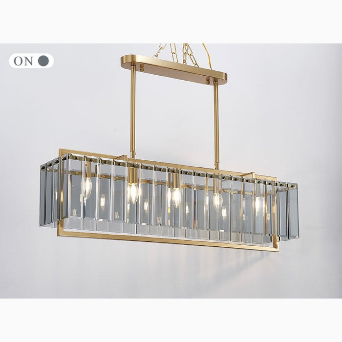 MIRODEMI Vielsalm Luxury Rectangle Gold Frosted Glass Chandelier Lights On Detailed