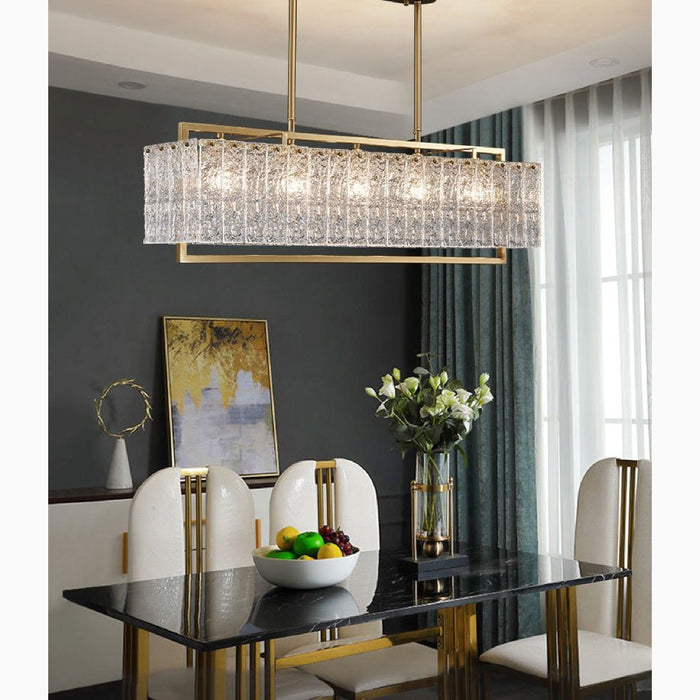MIRODEMI Vielsalm Luxury Rectangle Gold Frosted Glass Chandelier For Home Decor