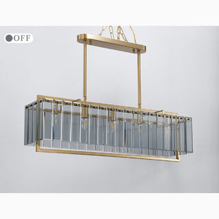 MIRODEMI Vielsalm Luxury Rectangle Gold Frosted Glass Chandelier Lights Off Detailed