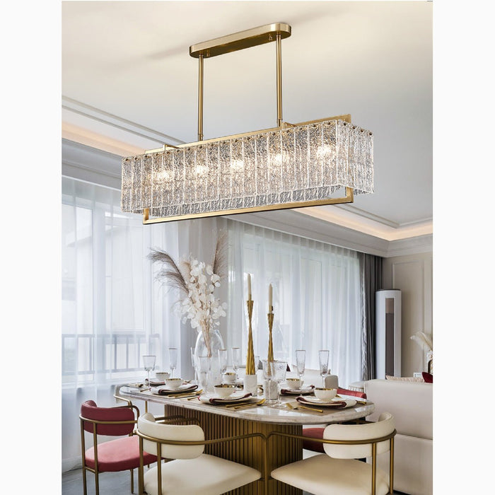 MIRODEMI Vielsalm Luxury Rectangle Gold Frosted Glass Chandelier For Luxury Dining Room