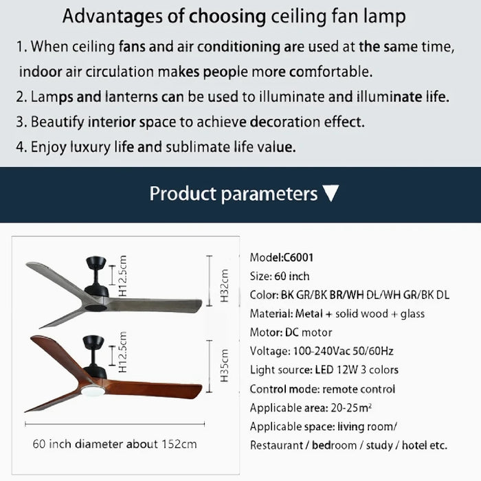 Vilalba | Solid Wood Led Ceiling Fan with Remote Control