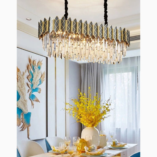 MIRODEMI Virton Rectangle Gold Crystal Modern LED Chandelier For Dining Room