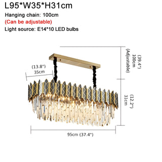 MIRODEMI Virton Rectangle Gold Crystal Modern LED Chandelier Size