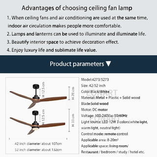 Xàbia | Modern Solid Wood Ceiling Fan with Remote Control