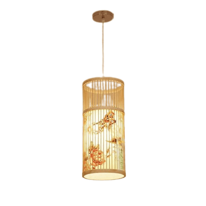 MIRODEMI® Ypres Creative Drum Japanese Chandelier made of Bamboo and Silk for Bedroom image | luxury furniture | japanese wall lamp