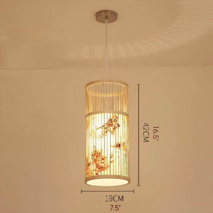 MIRODEMI® Ypres Creative Drum Japanese Chandelier Bamboo Silk for Bedroom | Japanese Pendant Lamp