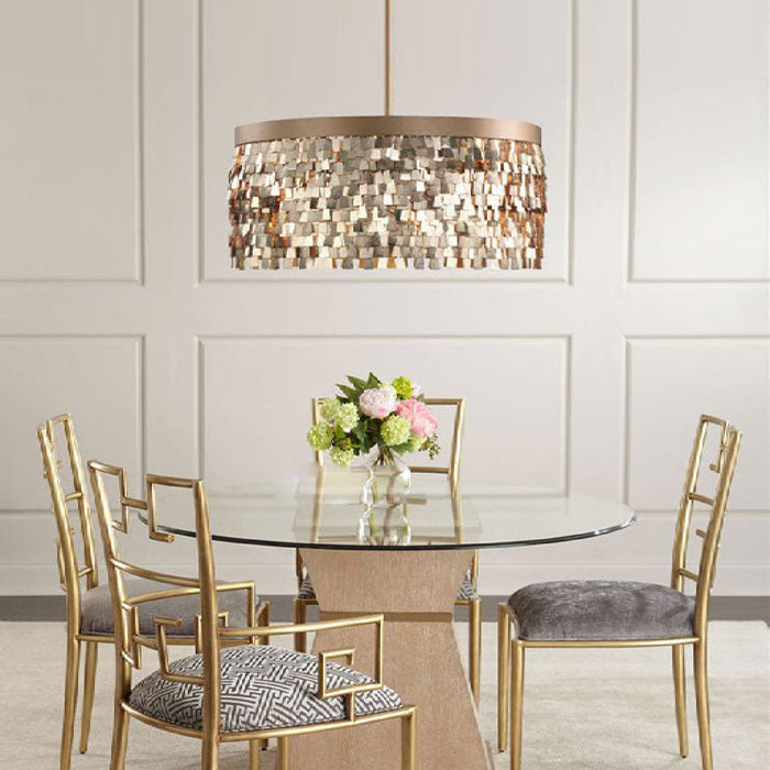 MIRODEMI® Zele Vintage Drum Gold LED French Hanging Lamp for Living Room, Bedroom