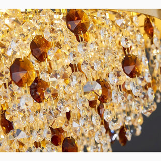 MIRODEMI Zeme Creative Luxury Round Gold Colored Crystal Chandelier Lampshade Details