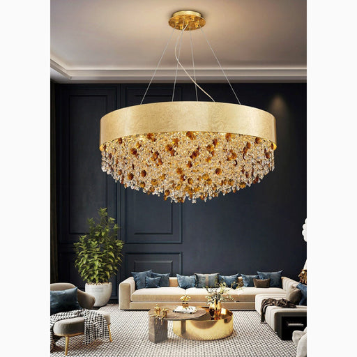 MIRODEMI Zeme Creative Luxury Round Gold Colored Crystal Chandelier For Living Room