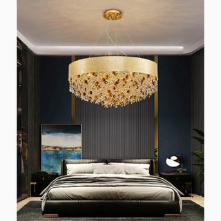 MIRODEMI Zeme Creative Luxury Round Gold Colored Crystal Chandelier For Bedroom