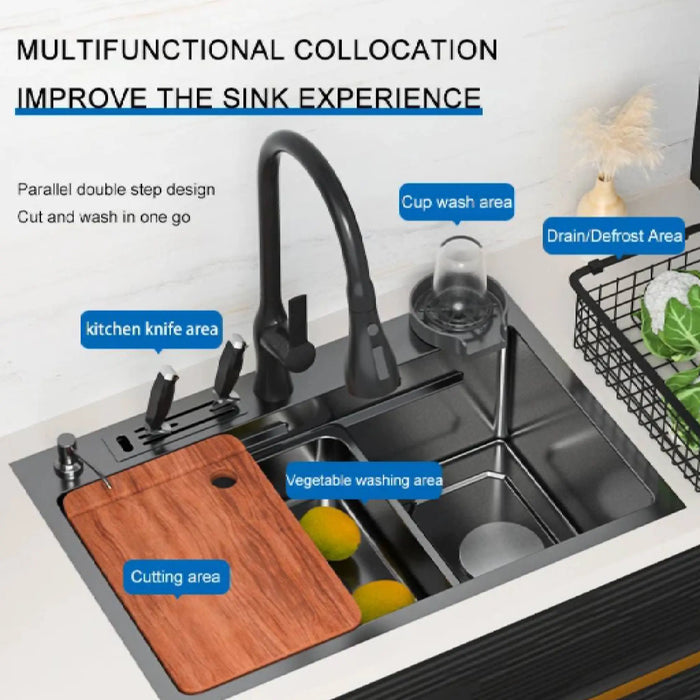 MIRODEMI® Zogno | Stylish Multifunction Topmount Stainless Steel Sink 304 with Knife Holder for Wonderful Kitchen