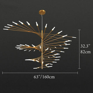 Geometric spiral designer LED chandelier close-up