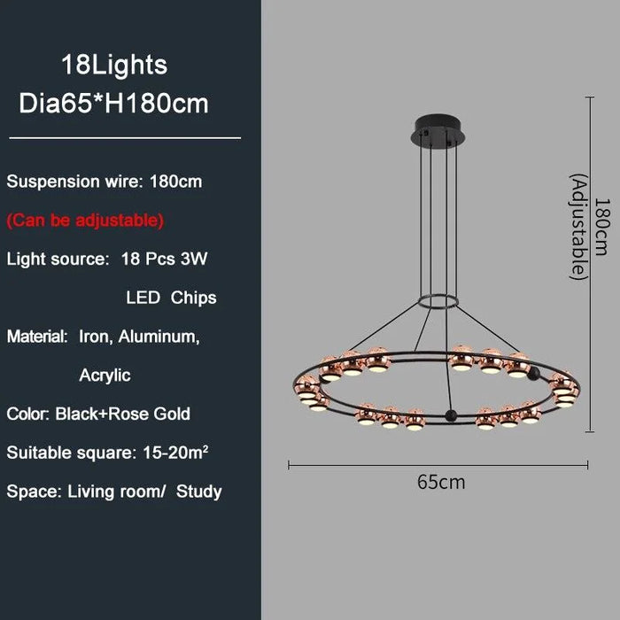 MIRODEMI® Ring Design LED Rose Gold Decor Hanging Chandelier For Living Room | For Bedroom | For Dinning Room Luxury Lighting | Home Decor