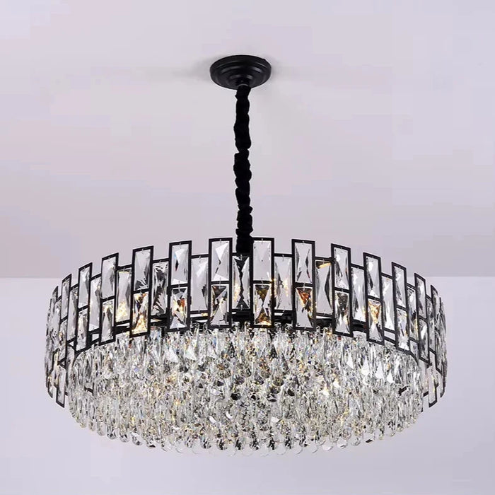 MIRODEMI® Modern Drum Black Crystal Ceiling Chandelier For Living Room Dining Room Bedroom