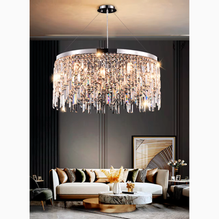 MIRODEMI® Modern Drum LED Silver Crystal Chandelier For Living Room For Dinning Room For Bedroom | Luxury Lighting | Luxury Chandeliers