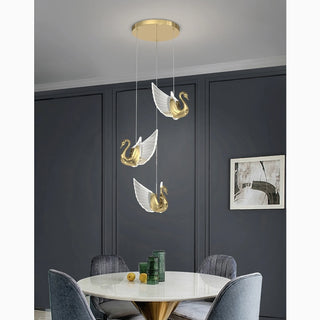 MIRODEMI Amirat | Swan Design Gold Chandelier For Stairwell Gold / 1 Light / Warm Light, dimmable