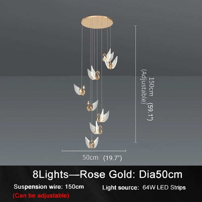 MIRODEMI® Amirat | Rose Gold Swan Pendant 8 lights