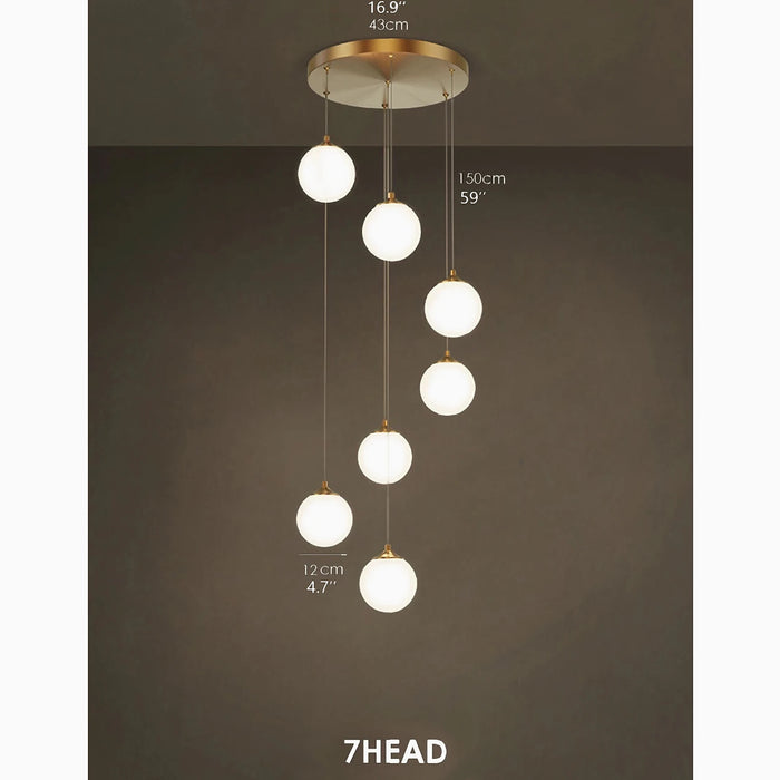 MIRODEMI® Aspremont | Hanging Copper Balls Staircase Chandelier for High Ceiling