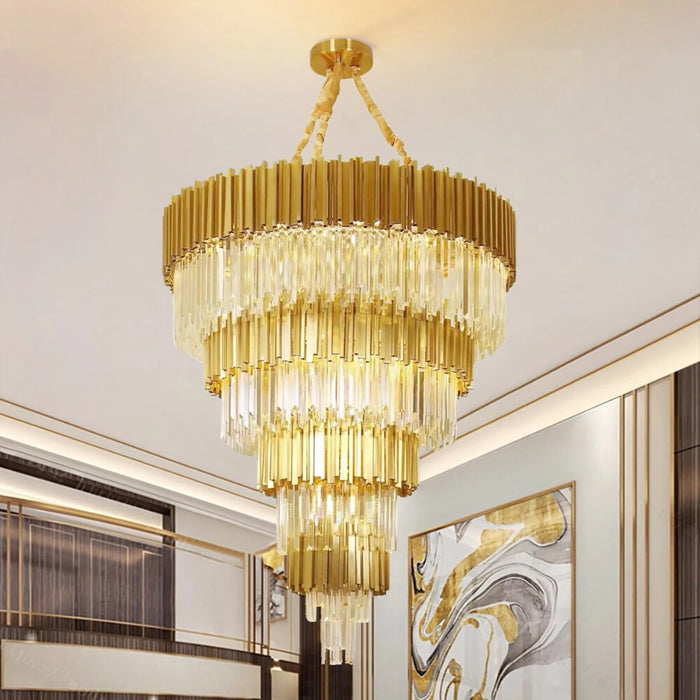 MIRODEMI® Beausoleil | Empire Gold Crystal Chandelier For Stairway Dia 47.2''/D120cm - 4 layers / NOT Dimmable / Warm light 3000K