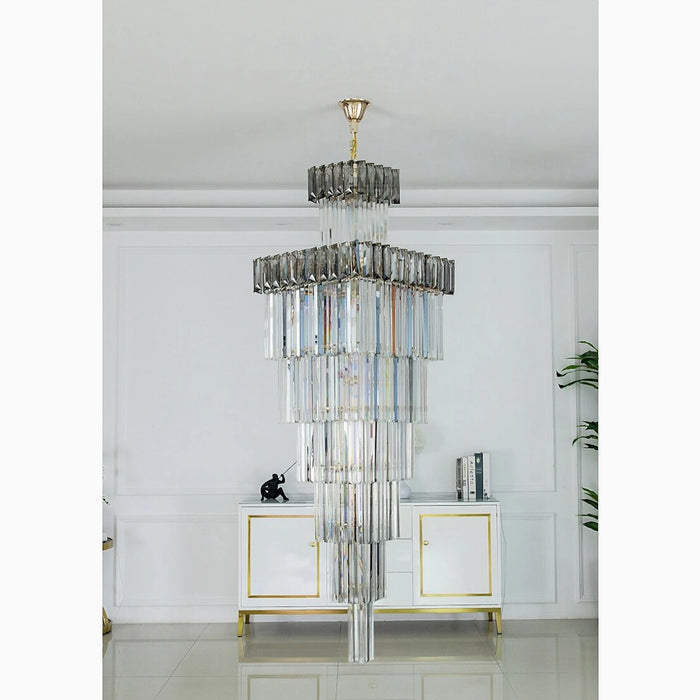 MIRODEMI® Beuil | High-end Villa Staircase Square Silver Crystal Chandelier