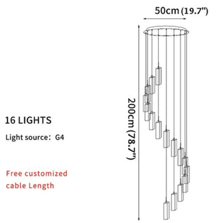 MIRODEMI® Cannes | Staircase Pendant Crystal Long Light Fixture 16 lights-D19.7*H78.7" / Cold White