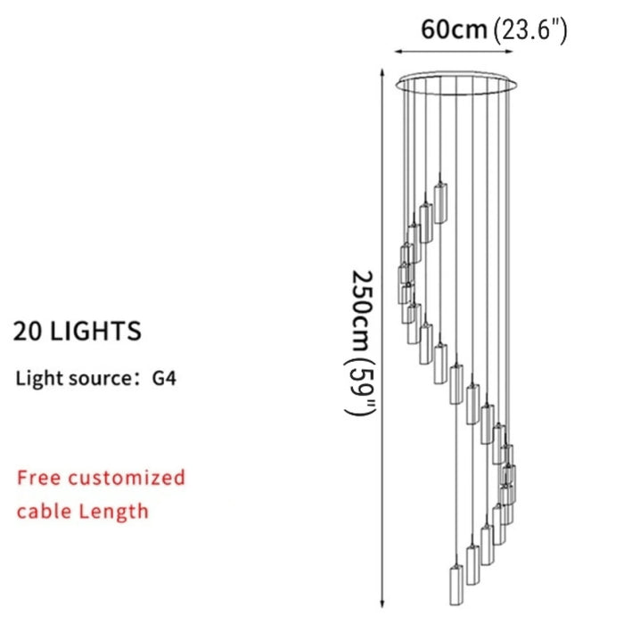 MIRODEMI® Cannes | Staircase Pendant Crystal Long Light Fixture 20 lights-D23.6*H98.4" / Cold White
