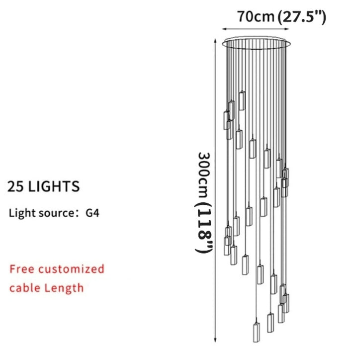 MIRODEMI® Cannes | Staircase Pendant Crystal Long Light Fixture 25 lights-D27.5*H118" / Cold White