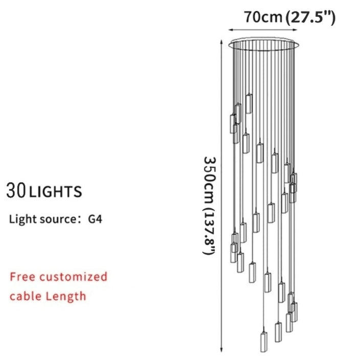 MIRODEMI® Cannes | Staircase Pendant Crystal Long Light Fixture 30 lights-D27.5*H137.8" / Cold White