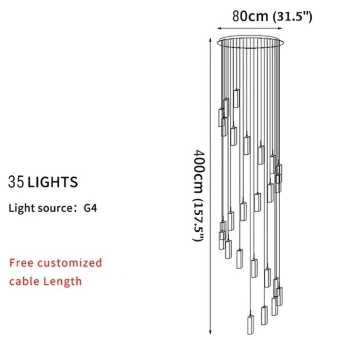 MIRODEMI® Cannes | Staircase Pendant Crystal Long Light Fixture 35 lights-D31.5*H157.5" / Cold White