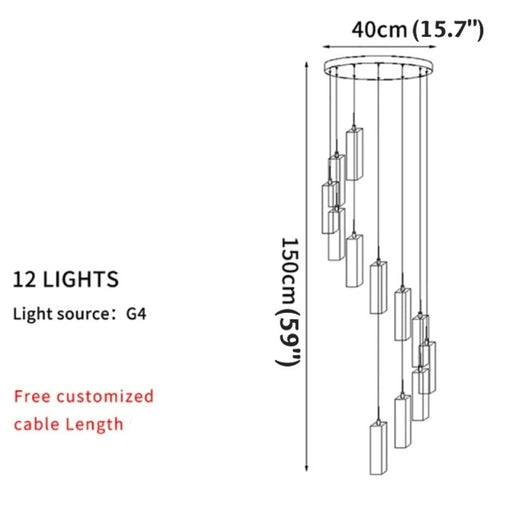 MIRODEMI® Cannes | Staircase Pendant Crystal Long Light Fixture 12 lights-D15.7*H59" / Cold White